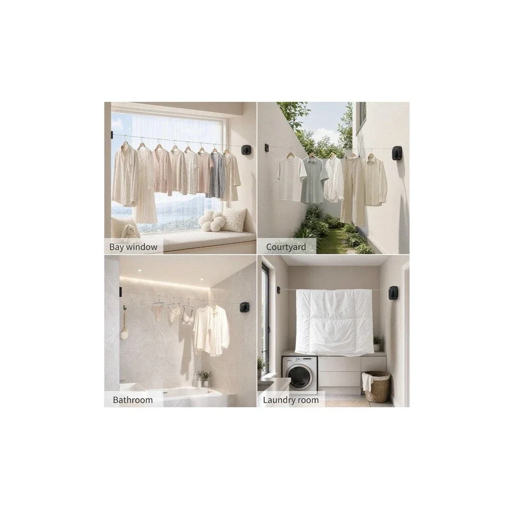 Retractable Clothesline Wall Mount Stainless Steel Indoor Outdoor Laundry Line